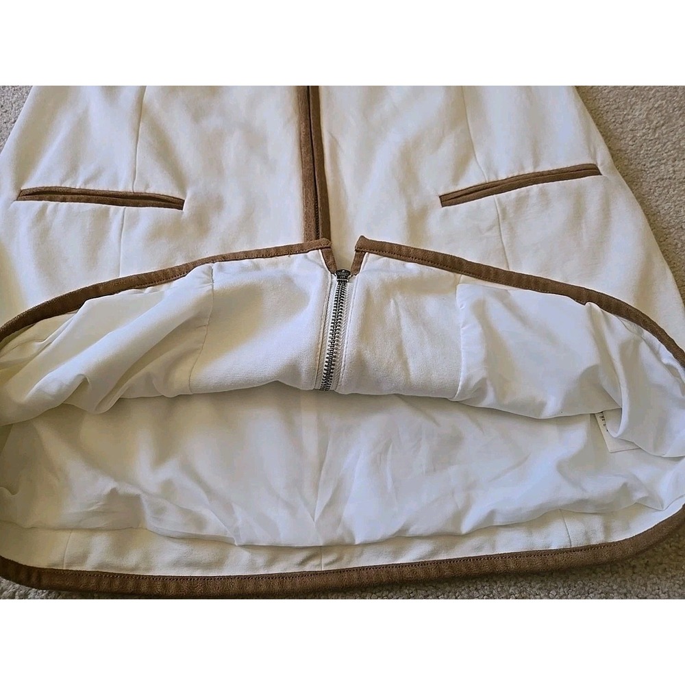 Chico's White Ponte Knit Suede Cuff Blazer Jacker Womens 1 Beige Brown Full Zip - Picture 13 of 16